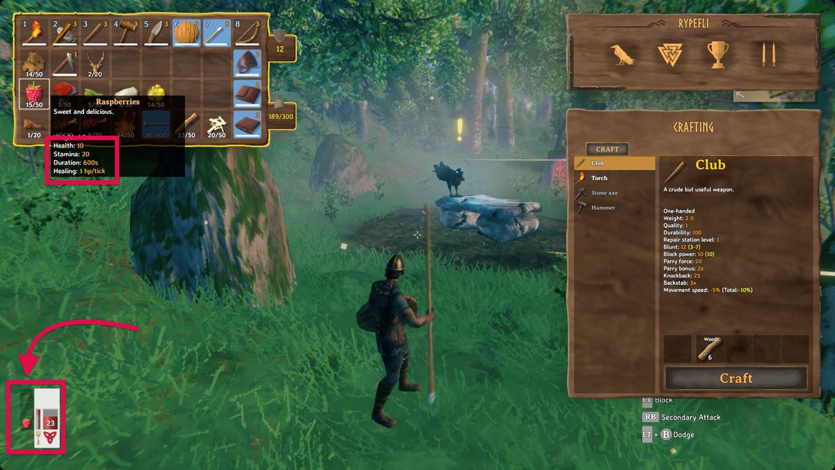 Valheim fame, cibo, inventario, salute e resistenza
