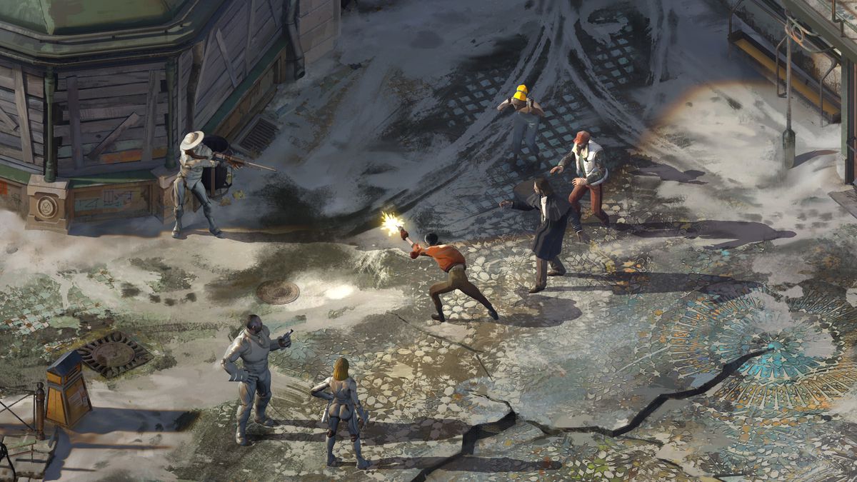 una sparatoria in strada in Disco Elysium