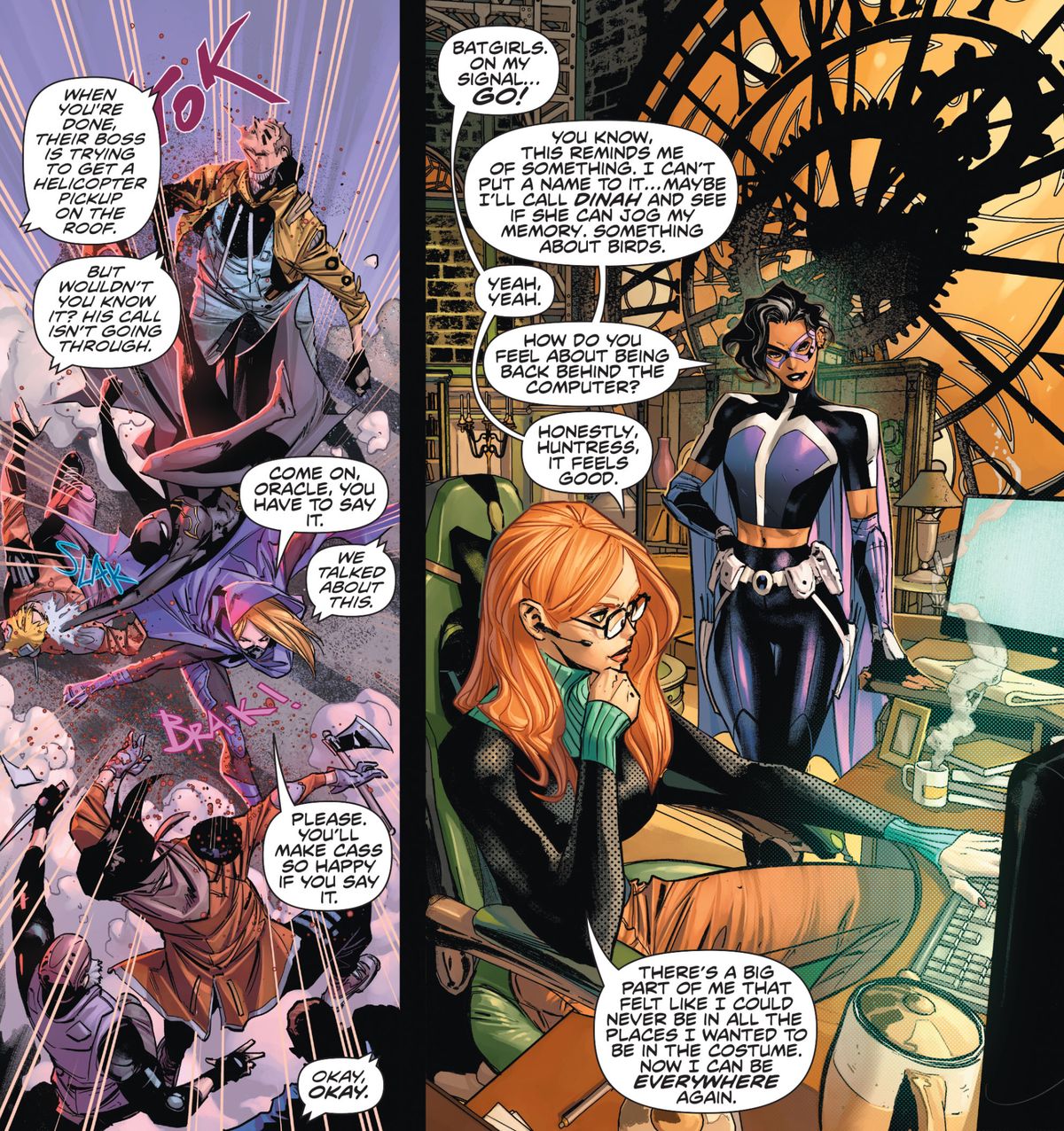 Mentre lei e Cassandra Caine combattono i cattivi, Stephanie Brown implora Barbara Gordon di