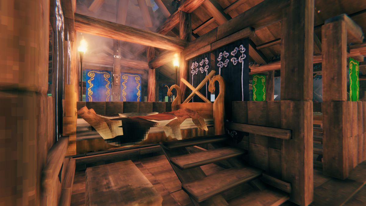 un letto all'interno di un'accogliente struttura a Valheim