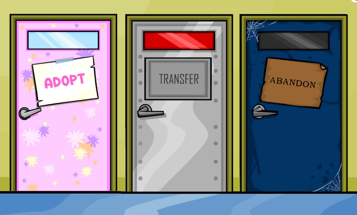 porte che dicono adotta, trasferisci e abbandona
