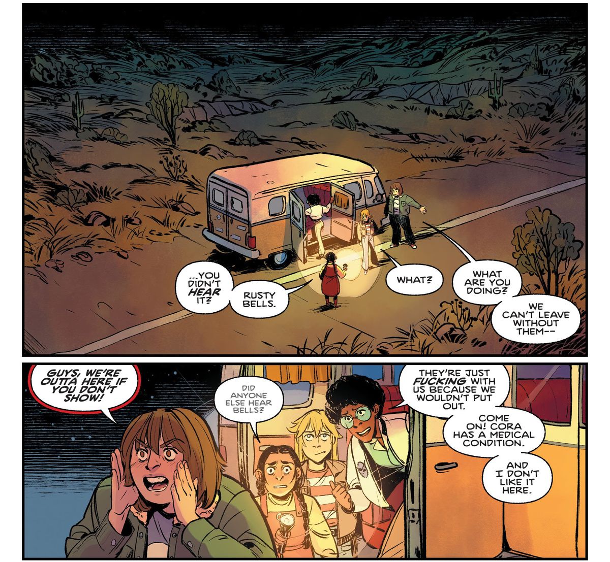 Quattro ragazze adolescenti entrano ed escono nervosamente da una winnebago, nel bel mezzo di una strada deserta.