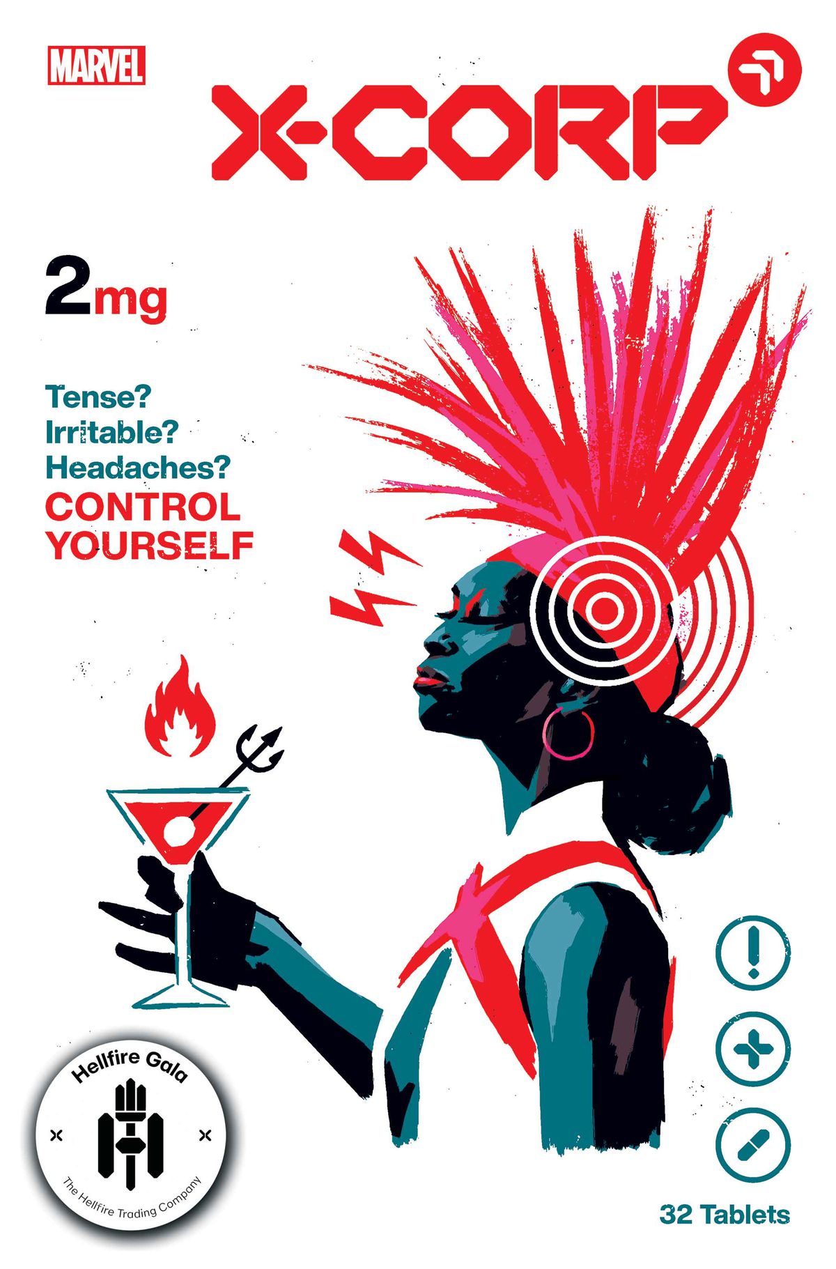 Monet, di profilo, con in mano un bicchiere da Martini sulla copertina di X-Corp # 2, Marvel Comics (2021)