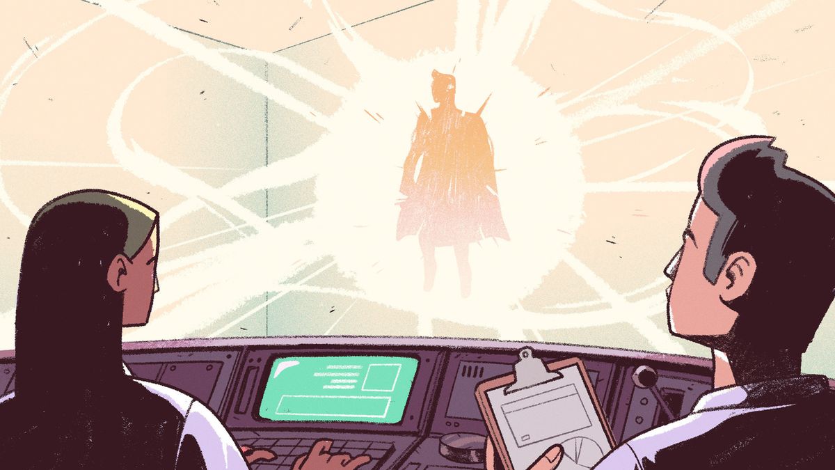 Illustrazione chiave per l'episodio 2 di We Buy A Superhero: Loophole