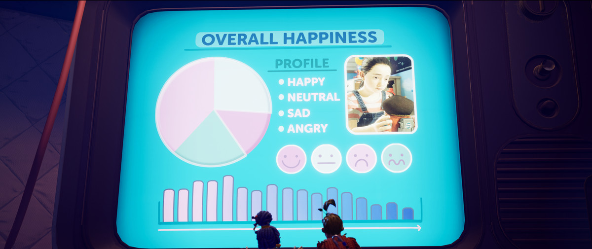 Una coppia tormentata guarda le tristi statistiche della vita del loro bambino in It Takes Two.