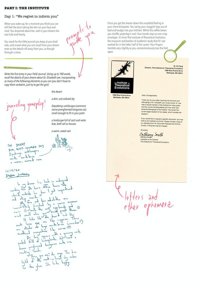 Uno screenshot del gameplay in Field Guide to Memory