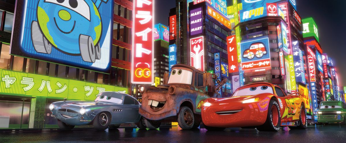 Finn McMissile, Mater, and Lightning McQueen in Cars 2