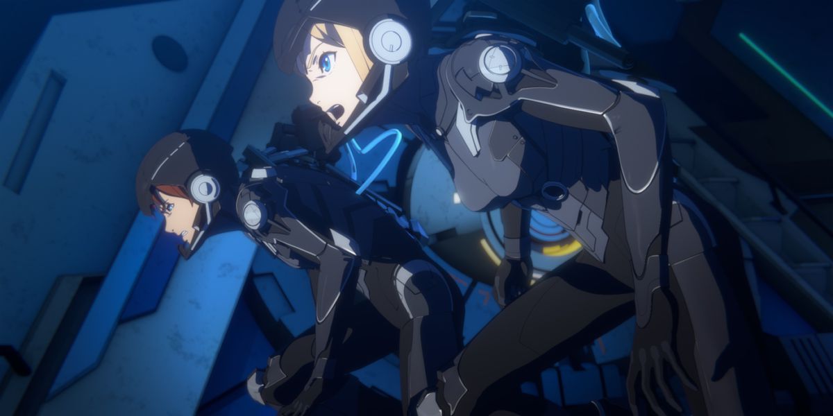 Due piloti Jaeger in tuta da battaglia si muovono coordinati in Pacific Rim: The Black