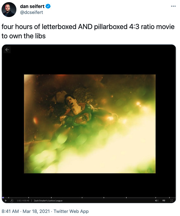 Justice League di Zack Snyder in 4: 3 su HBO Max con pillarboxing e letterboxing