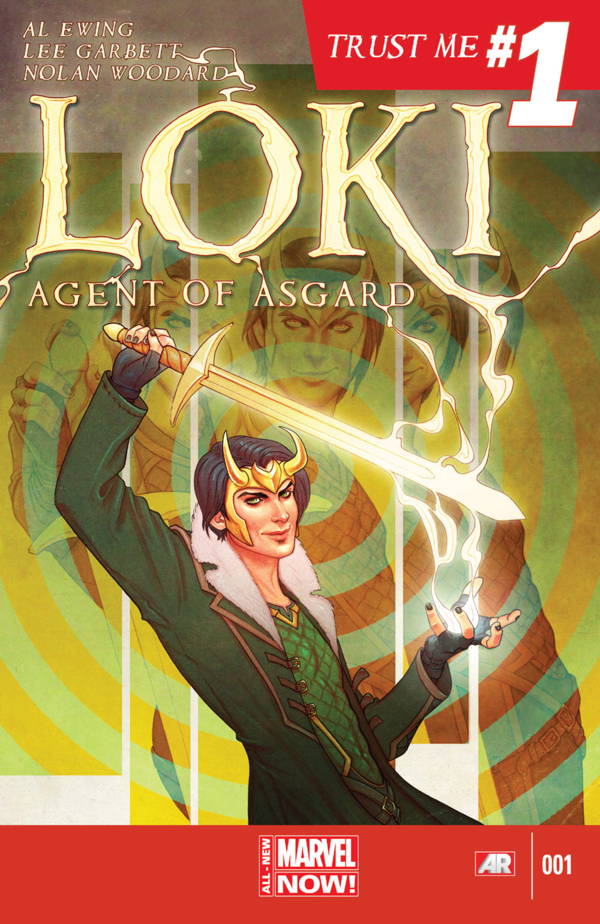 Loki carica una spada con la magia, in qualche modo facendolo con un'aria irrispettosa, sulla copertina di Loki: Agent of Asgard # 1, Marvel Comics (2014).