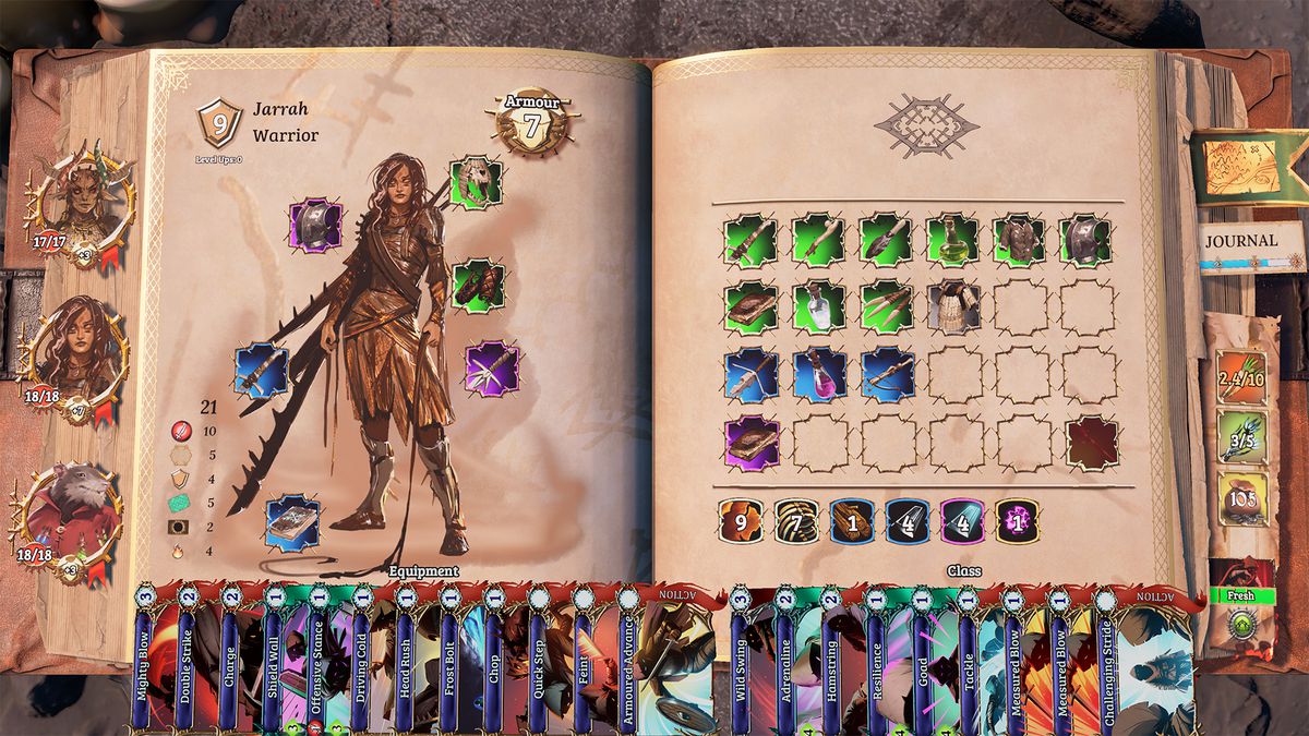 Una guerriera, Jarrah, ĆØ al livello 9 e ha un'armatura di 7. Porta una mazza chiodata e una spada d'osso. Il suo elmo sembra le fauci di un leone.