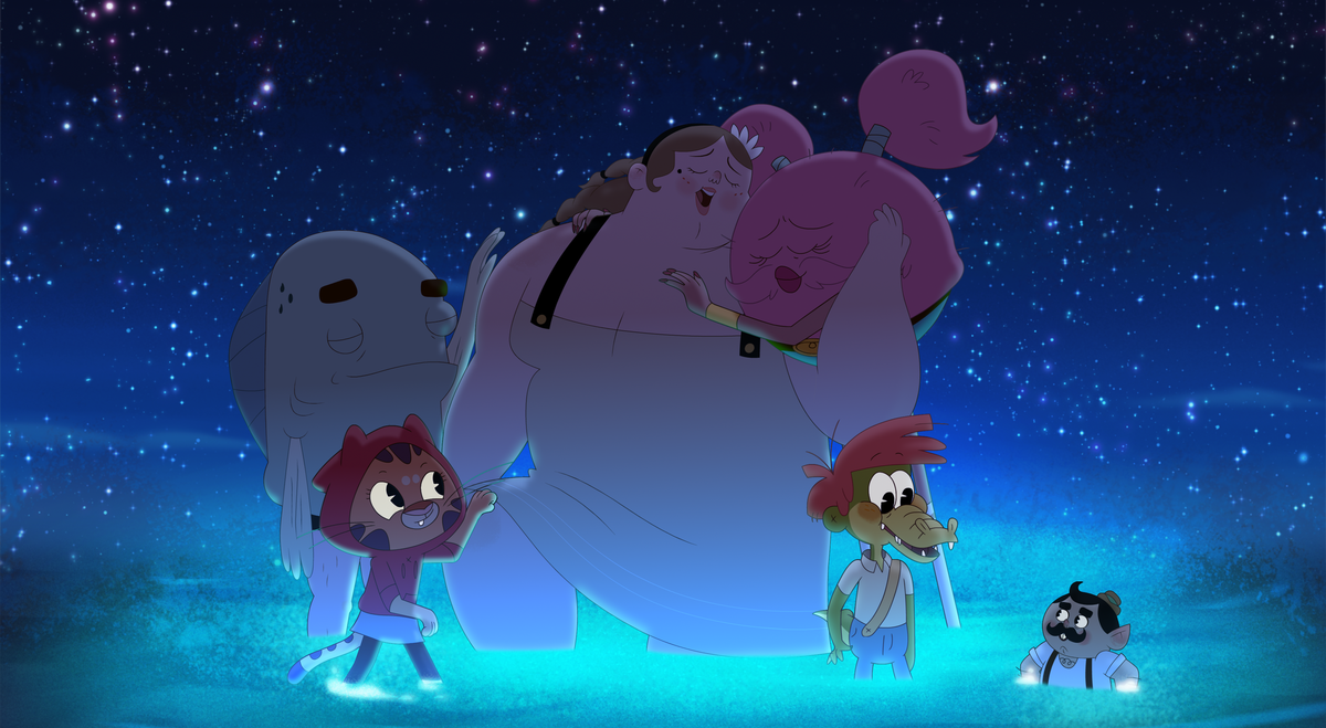 Bertie, Furlecia, Alia, Arlo, Tony e Marcellus circondati da alghe incandescenti