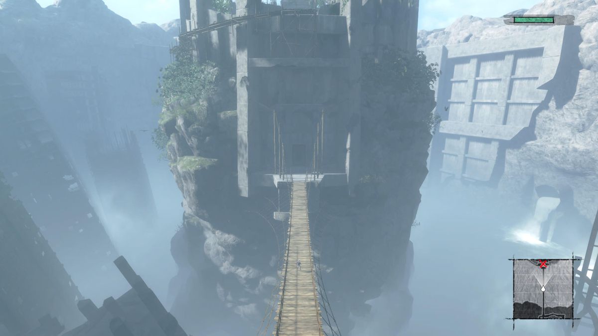 Una sposa porta i nostri eroi in una città distrutta a Nier Replicant.