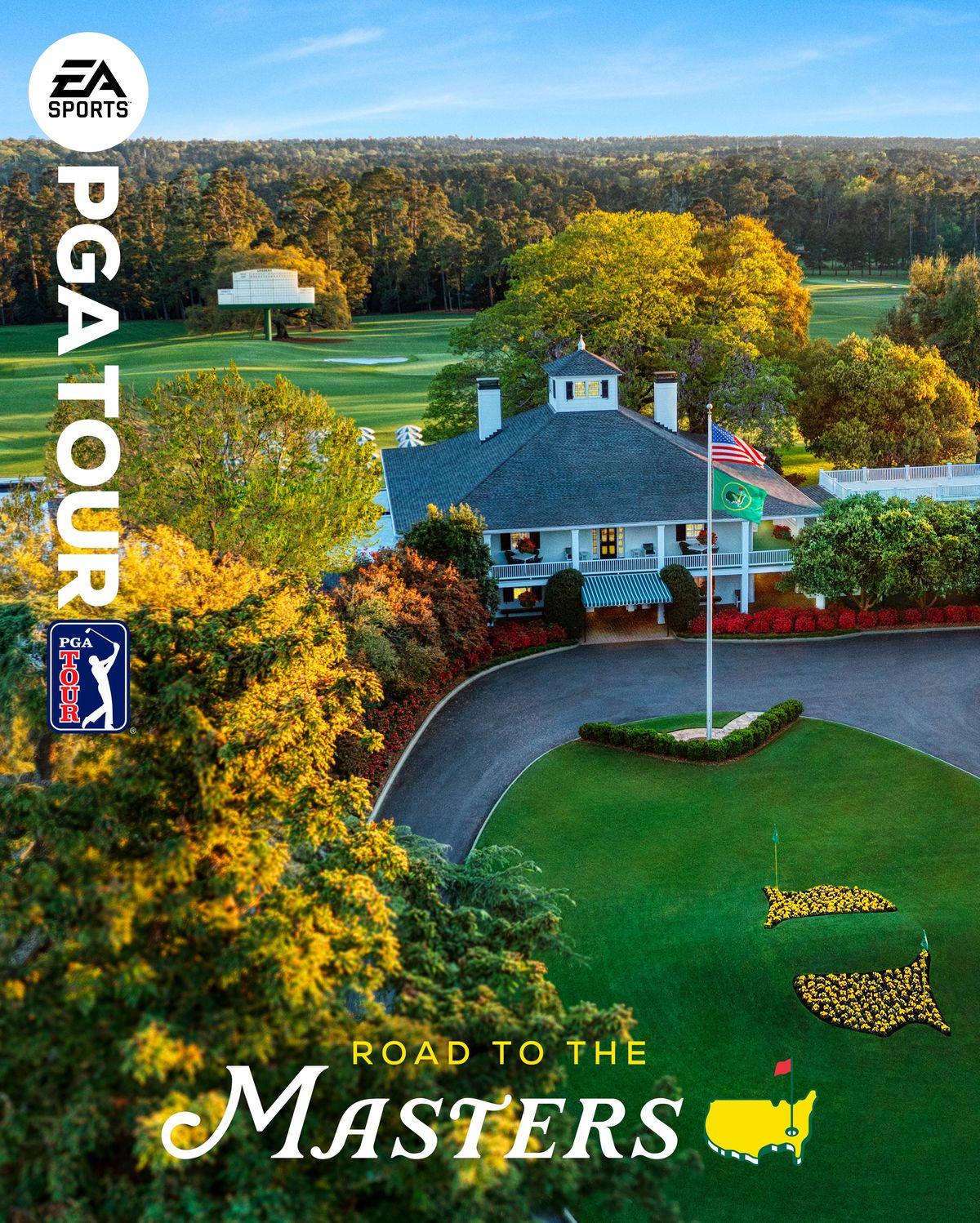 la copertina di EA Sports PGA Tour, con una foto dall'alto della clubhouse dell'Augusta National Golf Club e le parole