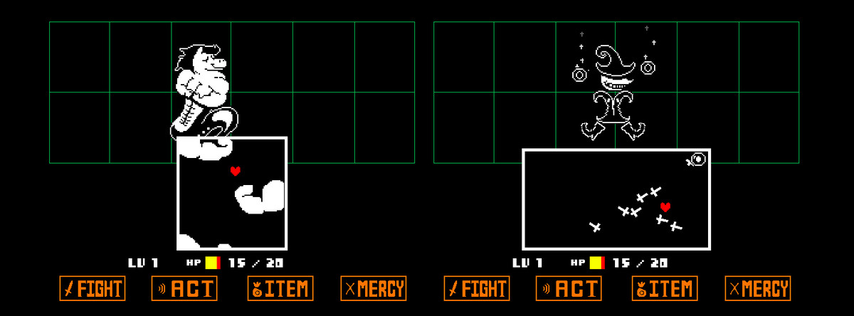 Due battaglie all'interno di Undertale.