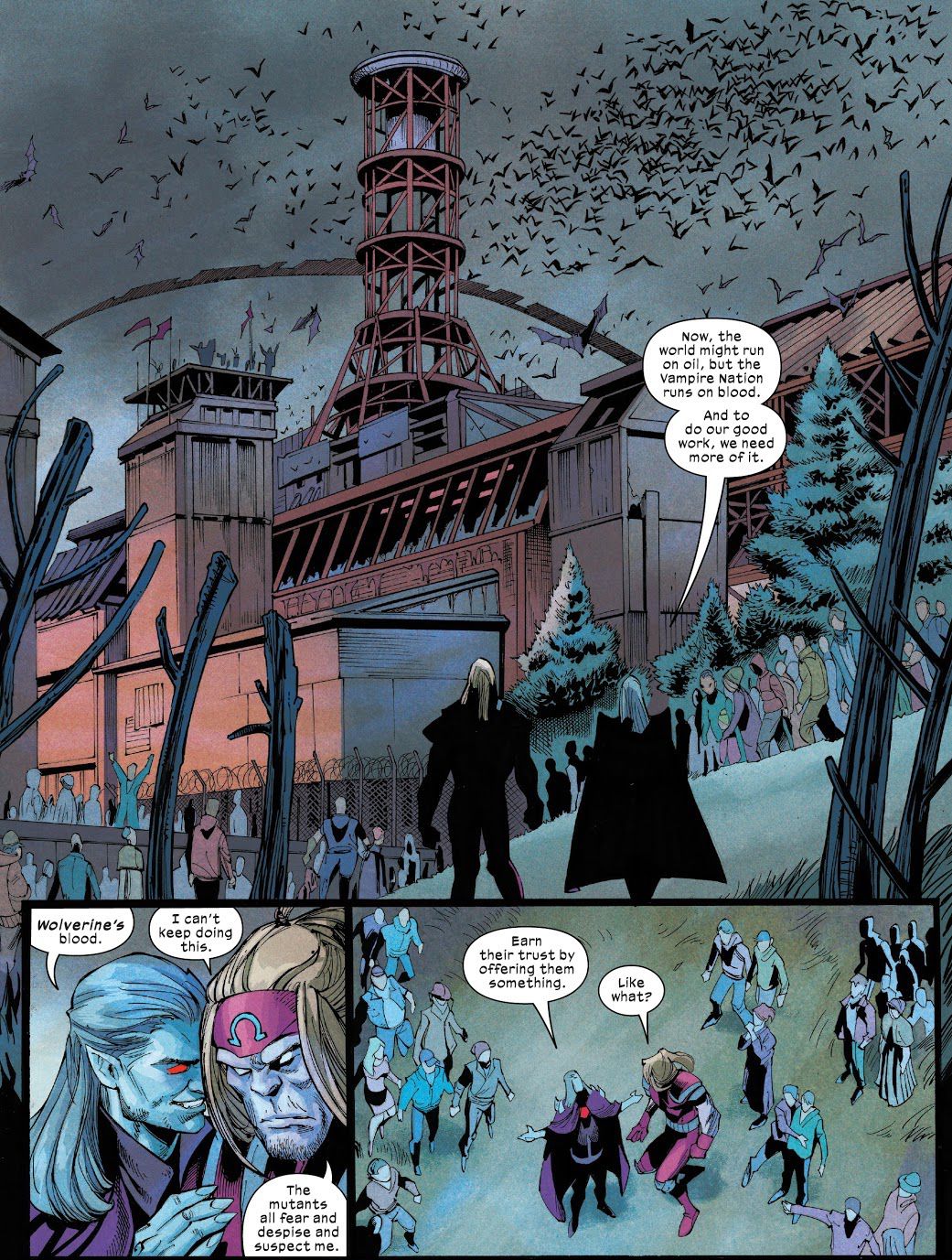 Dracula consiglia Omega Red su come infiltrarsi in Krakoa dall'insediamento dei vampiri a Chernobyl in Wolverine # 11, Marvel Comics (2021).