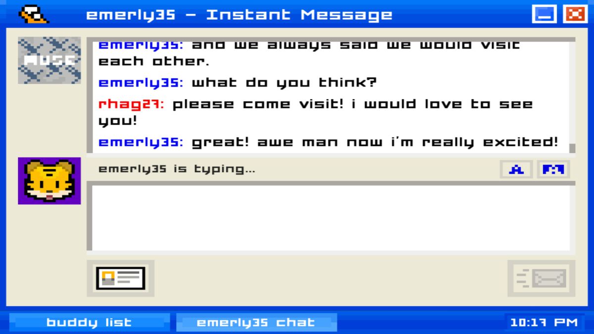 Convinco Emily a venire a trovarmi nella prima partita di Emily Is Away, ma qualunque cosa io faccia, la nostra visita non andrà bene