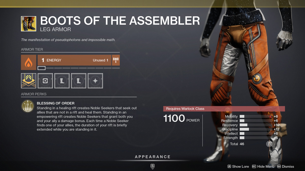 Destiny 2 Season of the Splicer Boots of the Assembler Exotic Warlock legs