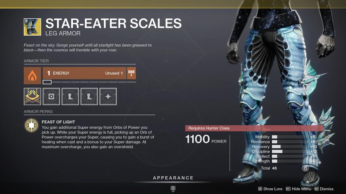 Destiny 2 Season of the Splicer Star-Eater Scales Hunter legs