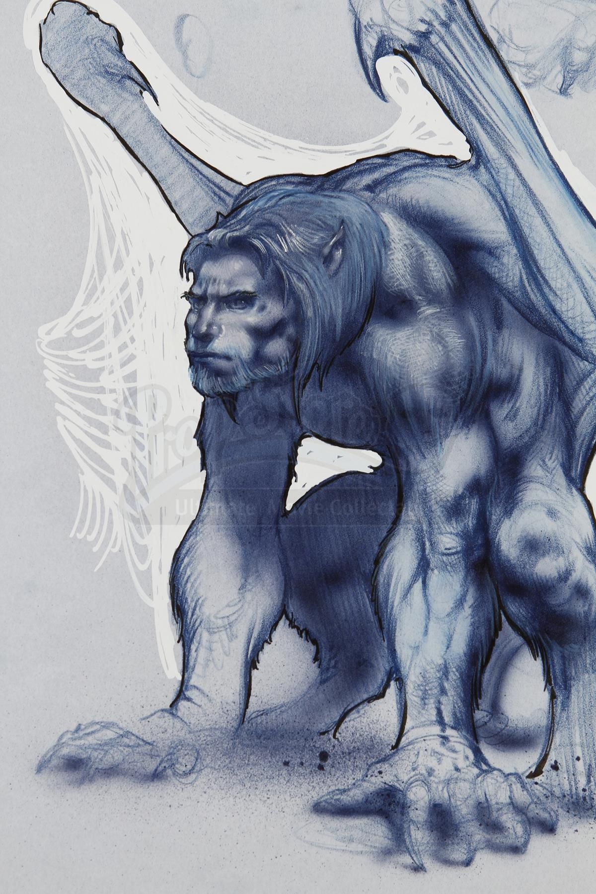 A blue illustration of a more human Goliath