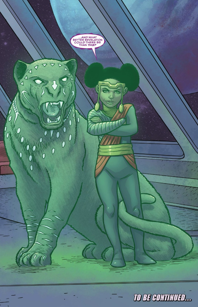 Bast, in the form of a tiny child with twin afro puffs. 