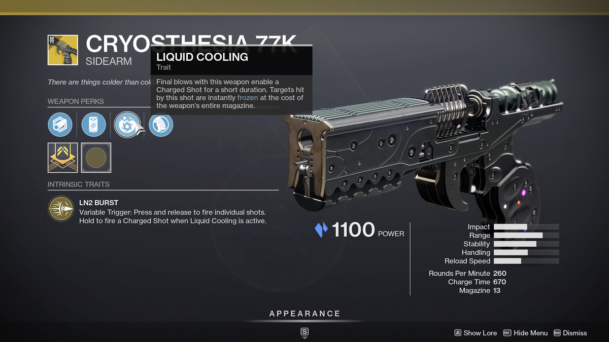 Destiny 2 Season of the Splicer Cryosthesia 77K sidearm