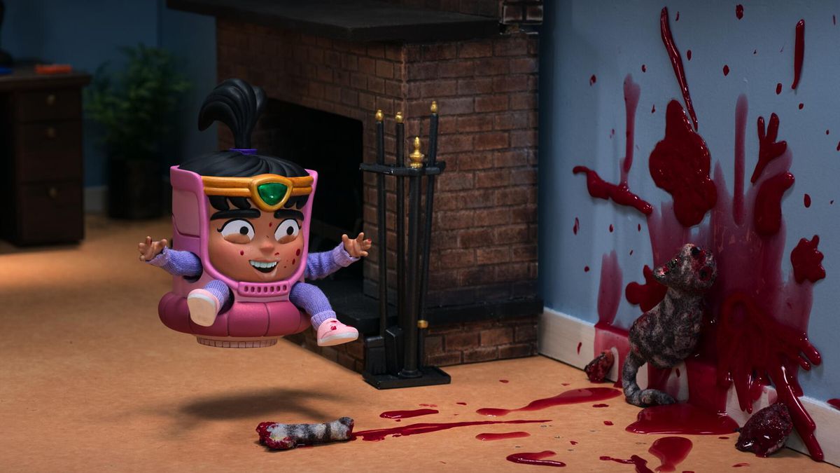 Una versione molto giovane della figlia di MODOK, Melissa, tuba per un gatto morto gravemente esploso