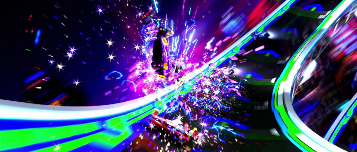 speed racer: crash sul loop-the-loop blu e verde