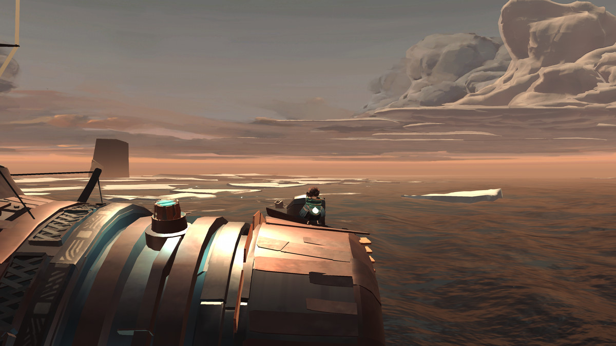 Un personaggio addolorato con la testa in giù sulla prua della loro nave.