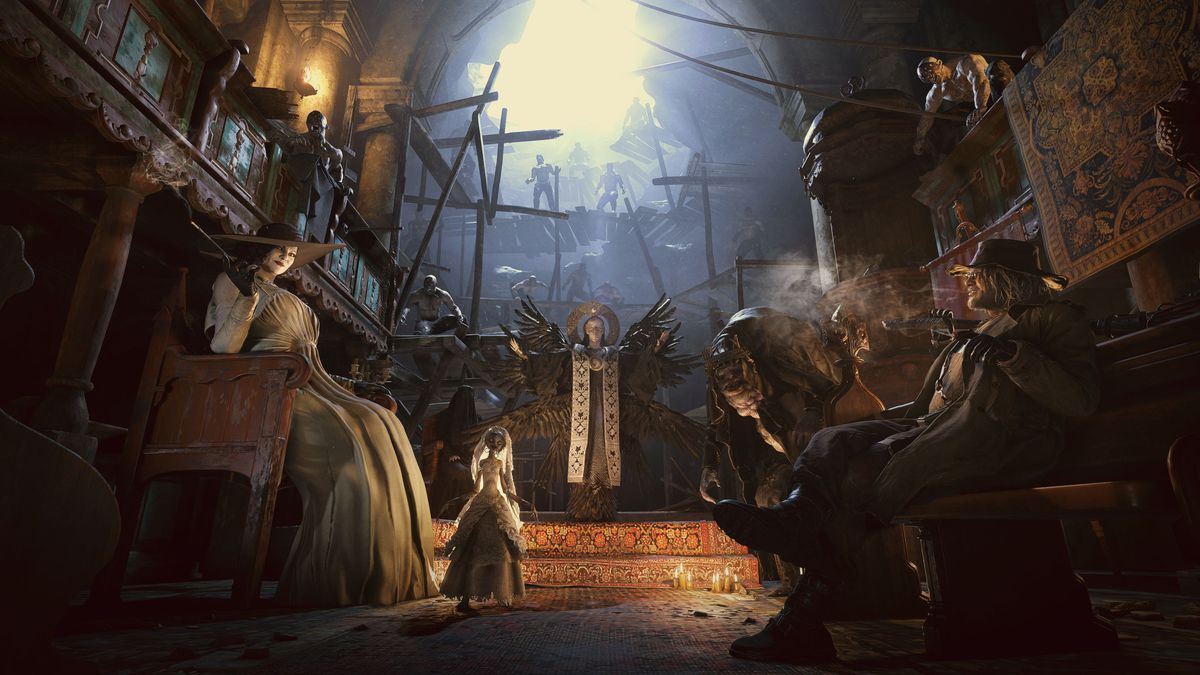 Opera d'arte dei quattro signori e Madre Miranda da Resident Evil Village