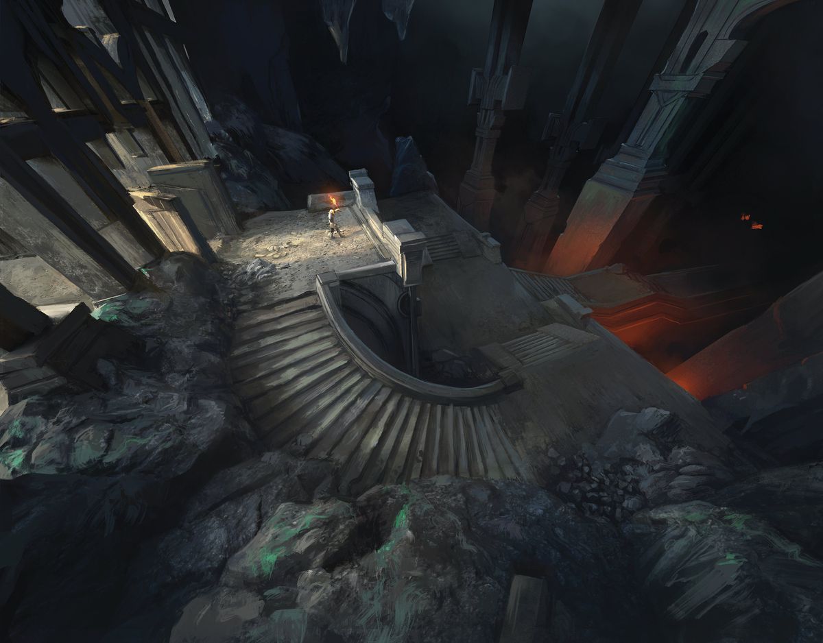 Un avventuriero si trova sul precipizio di un vasto e mortale dungeon.