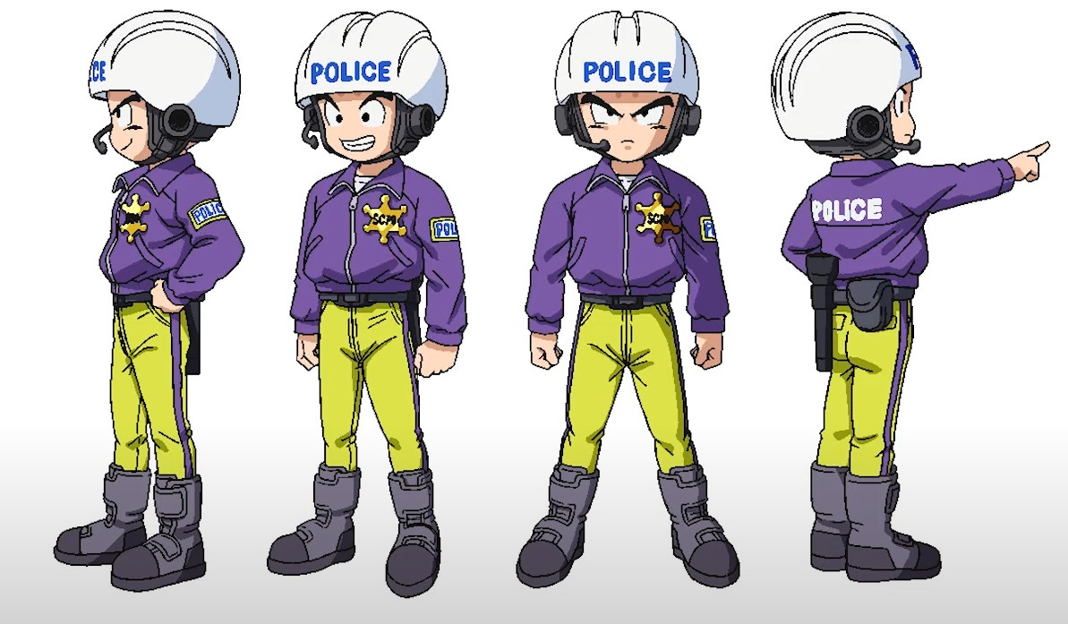 Crilin nella sua uniforme della polizia di Dragon Ball Super: Superhero