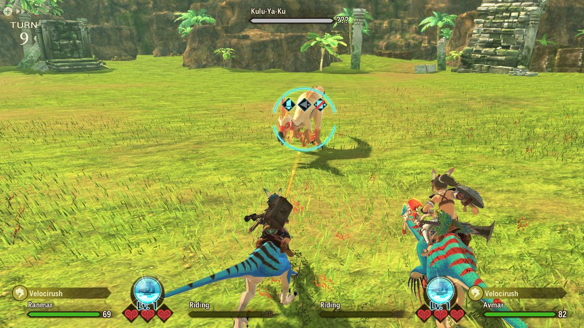 Una schermata di combattimento di Monster Hunter Stories 2: Wings of Ruin