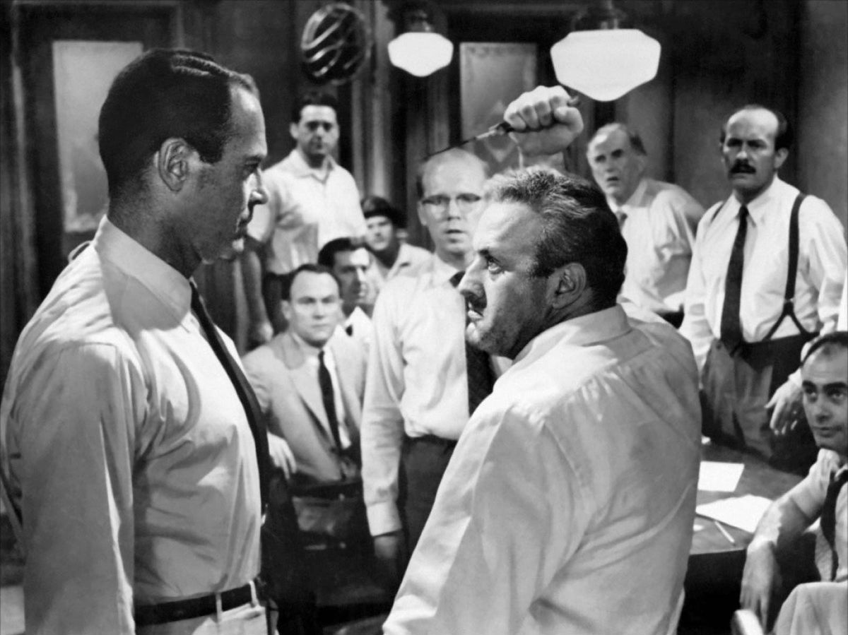 Henry Fonda (foreground, left) and Lee J. Cobb (right) in 12 Angry Men.