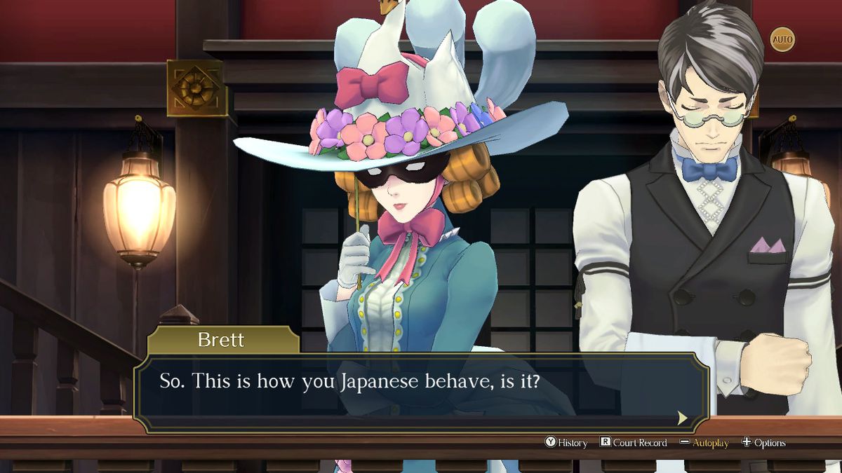Jezaille Brett, una donna inglese in The Great Ace Attorney Chronicles, si rivolge a Ryunosuke in aula:
