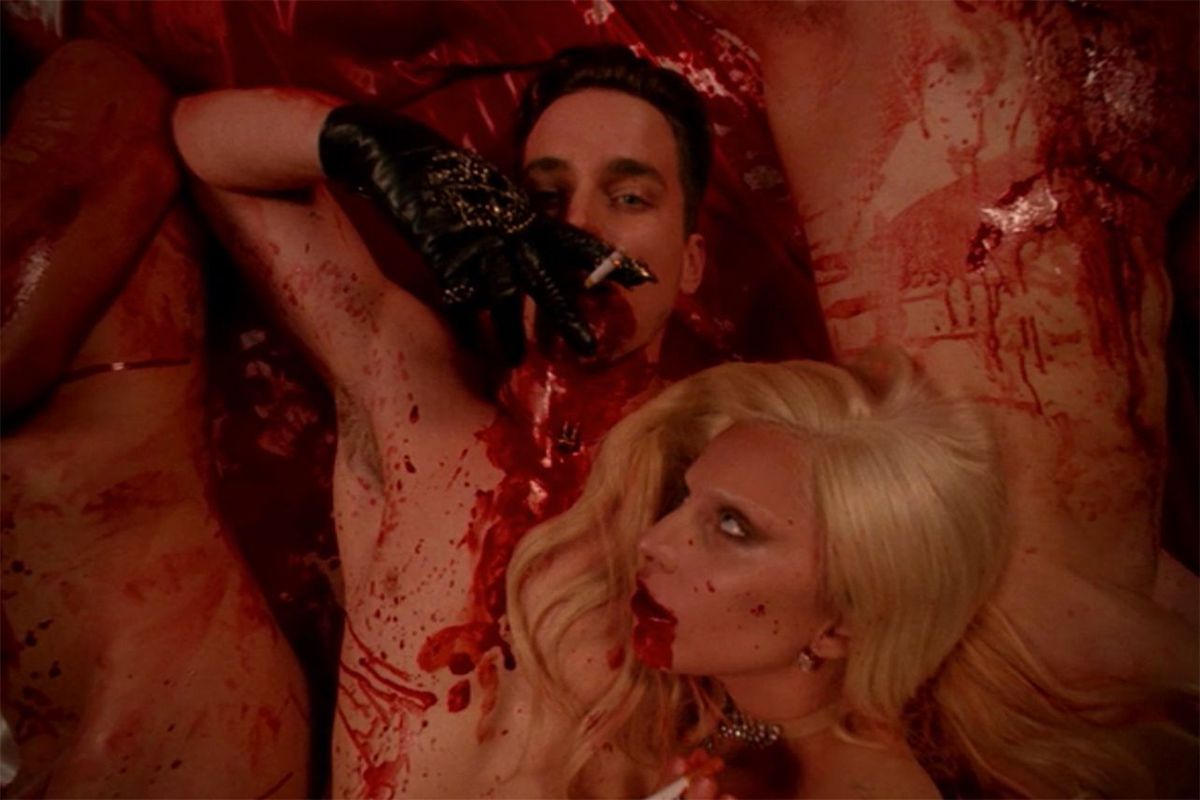 two naked vampires aka the afflicted in a pile of blood in american horror story