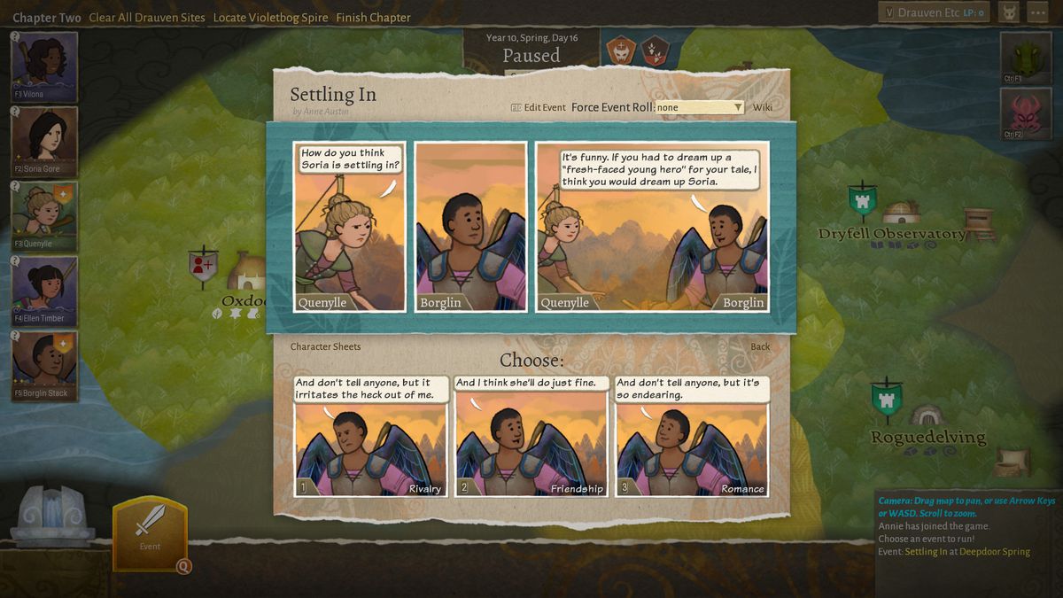 Uno dei tanti beat della storia generati proceduralmente di Wildermyth