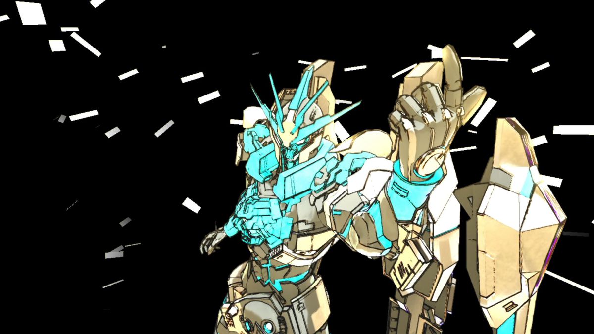 Un nemico robot indica la telecamera in No More Heroes 3