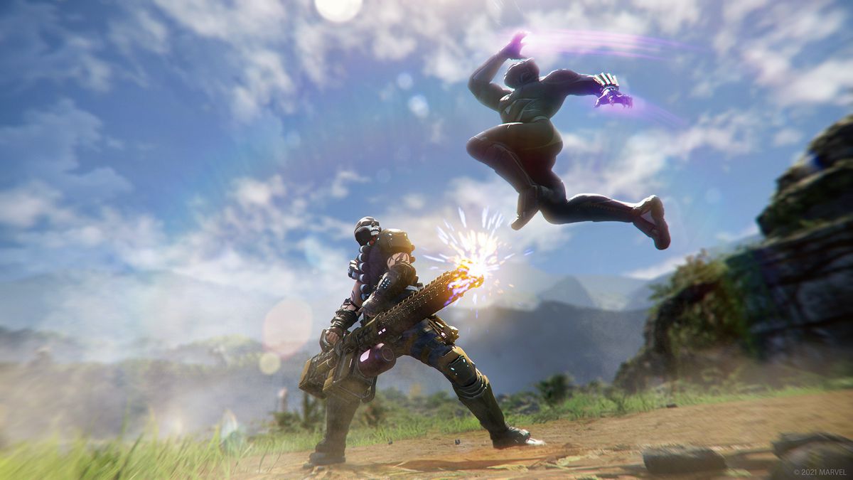 Black Panther si lancia contro un nemico in Marvel's Avengers: War for Wakanda