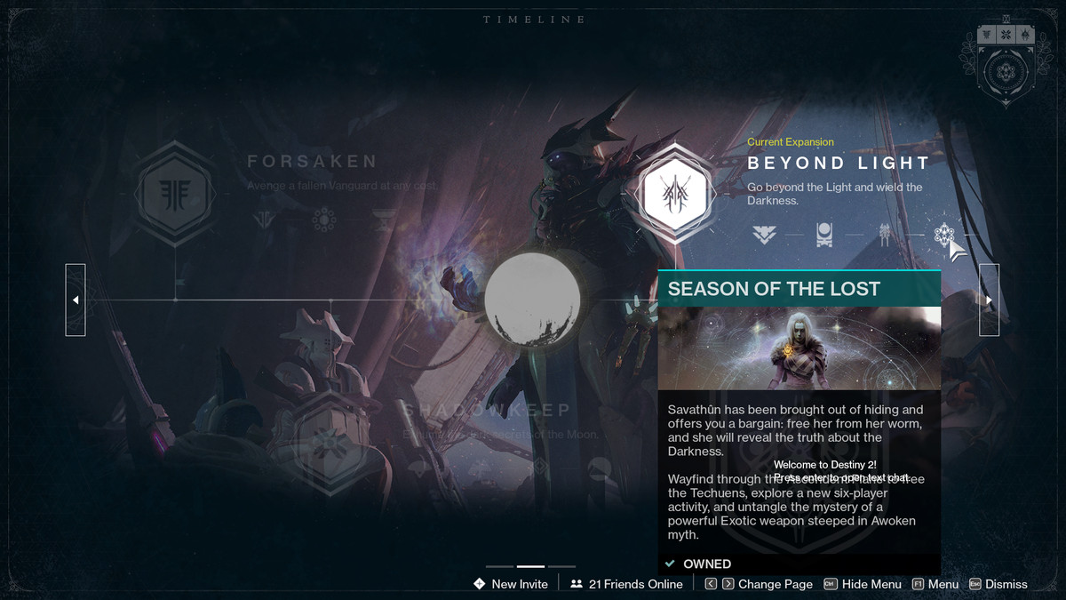 La nuova funzione Timeline in Destiny 2