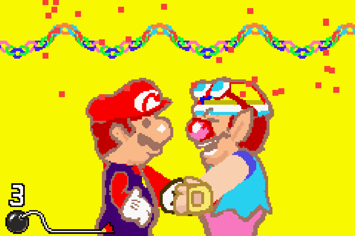 WarioWare Twisted - Wario stringe la mano a Mario in un breve minigioco