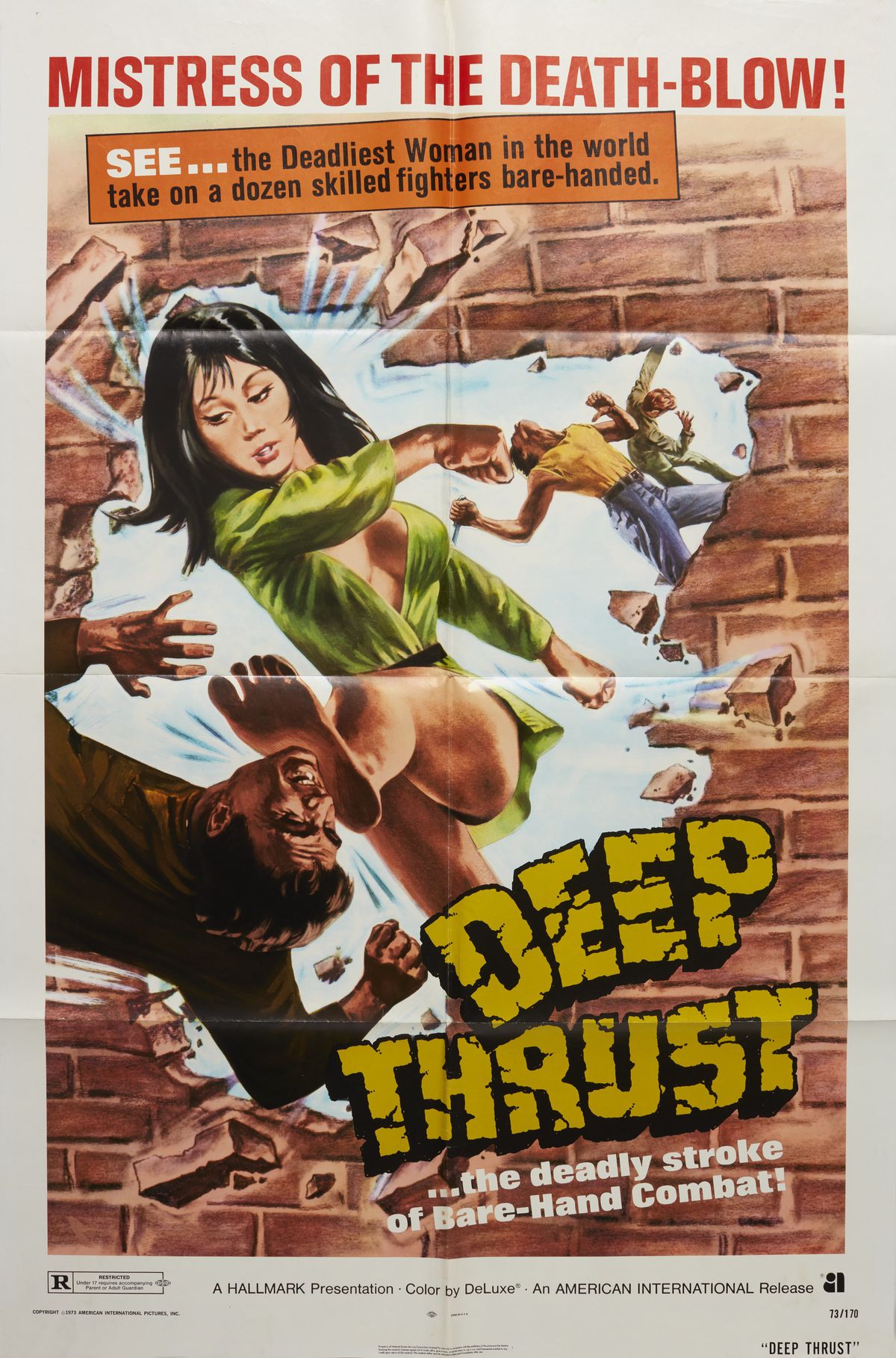 Poster di Deep Thrust: una donna che prende a pugni un muro di mattoni