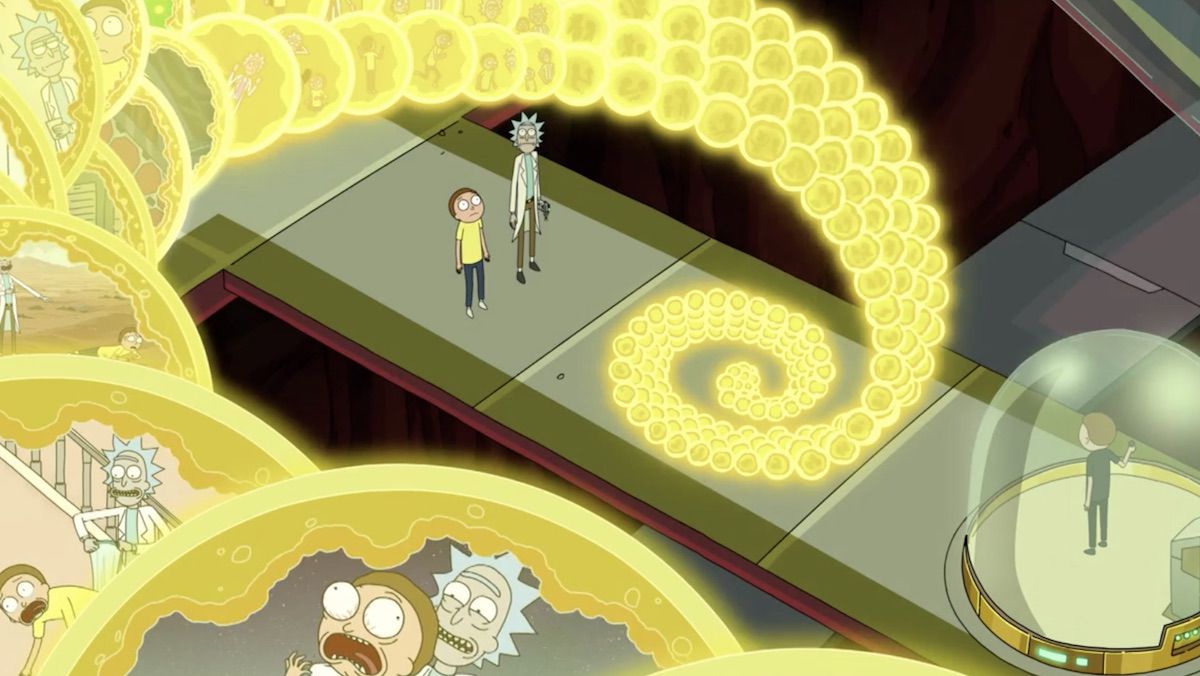 Rick e Morty fissano in alto le migliaia di universi che esistono all'interno della curva centrale finita.