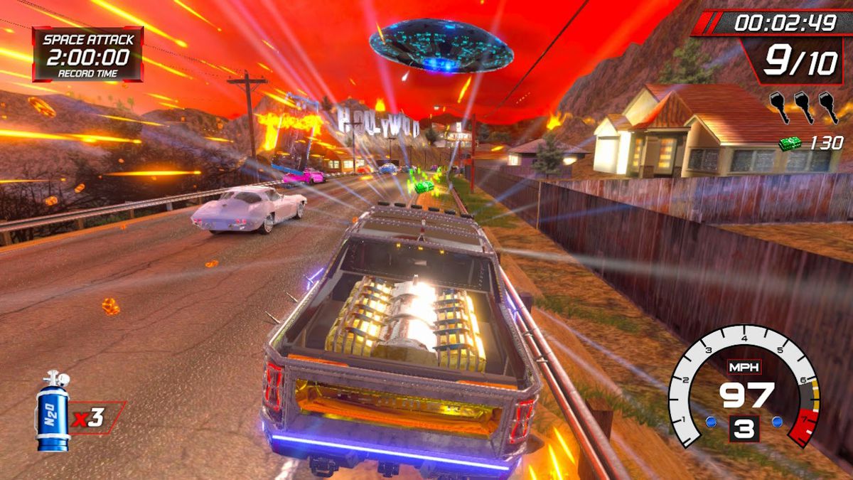 In Cruis'n Blast, un camion attraversa Los Angeles, sfuggendo a un attacco UFO.