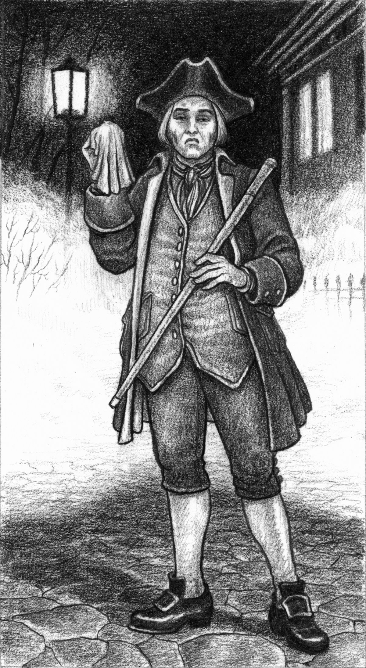 Un dilettante sta all'angolo di una strada, un fazzoletto di seta in una mano.