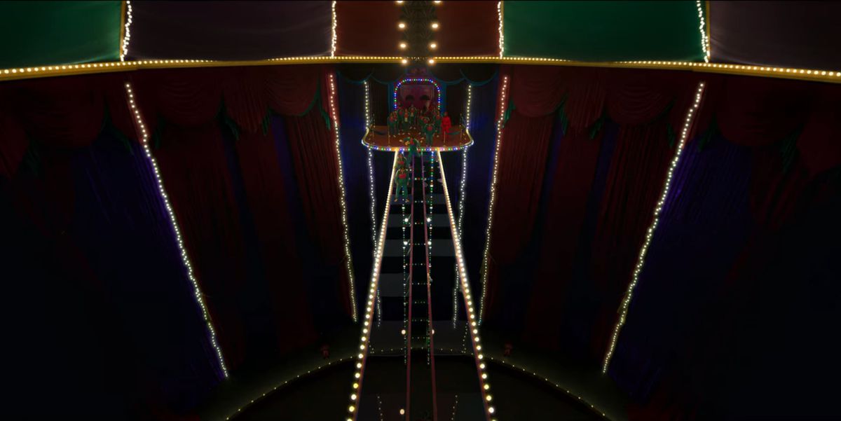 I partecipanti saltano tra i pannelli del gioco Glass Stepping Stone in Squid Game.