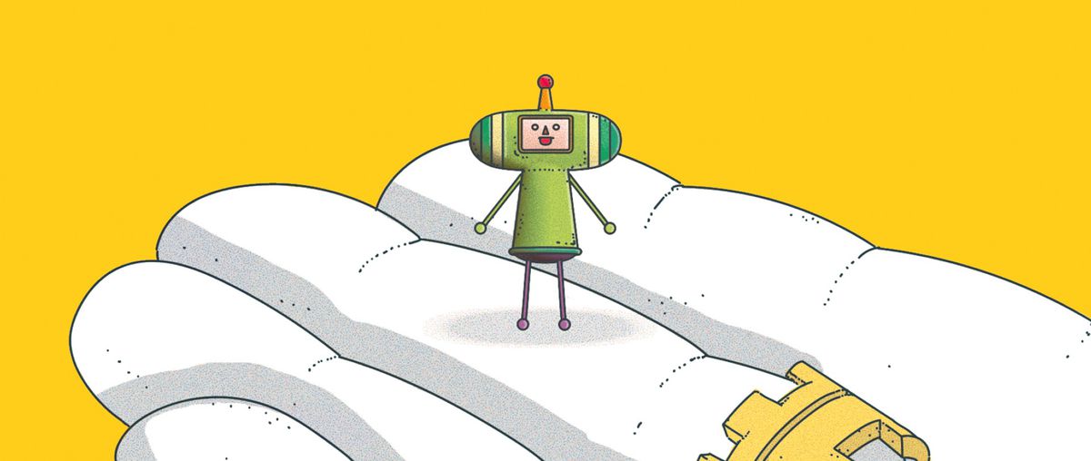 Il principe di Katamari si erge su una mano gigante