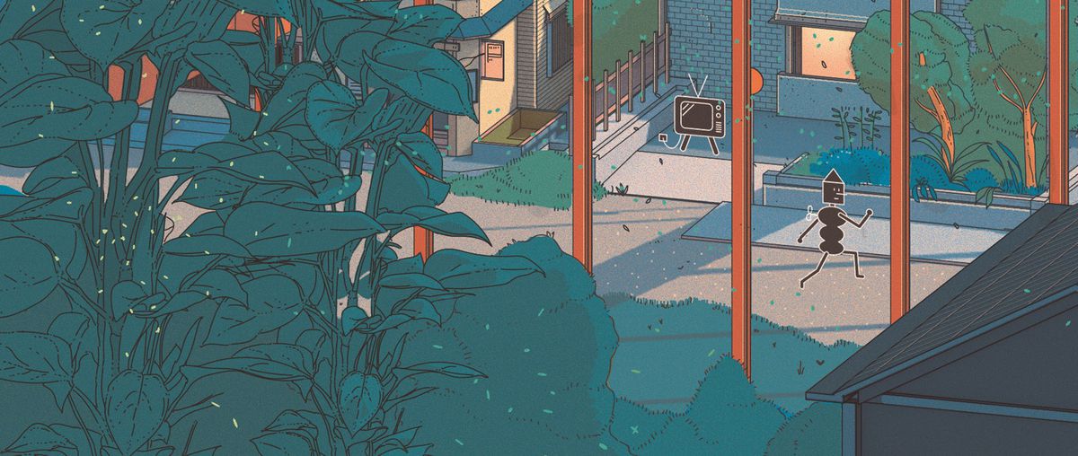 Crankin di Crankin's Time Travel Adventure corre dietro alcuni cespugli