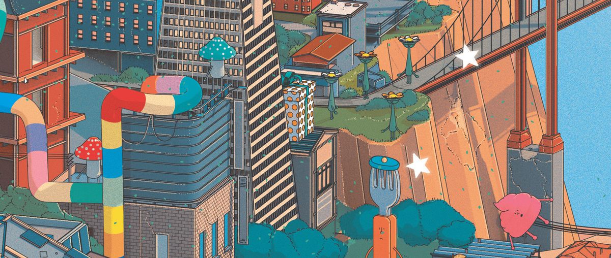 Un regalo spunta da dietro un edificio