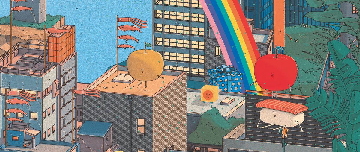 I personaggi di Wattam siedono sugli edifici di San Francisco